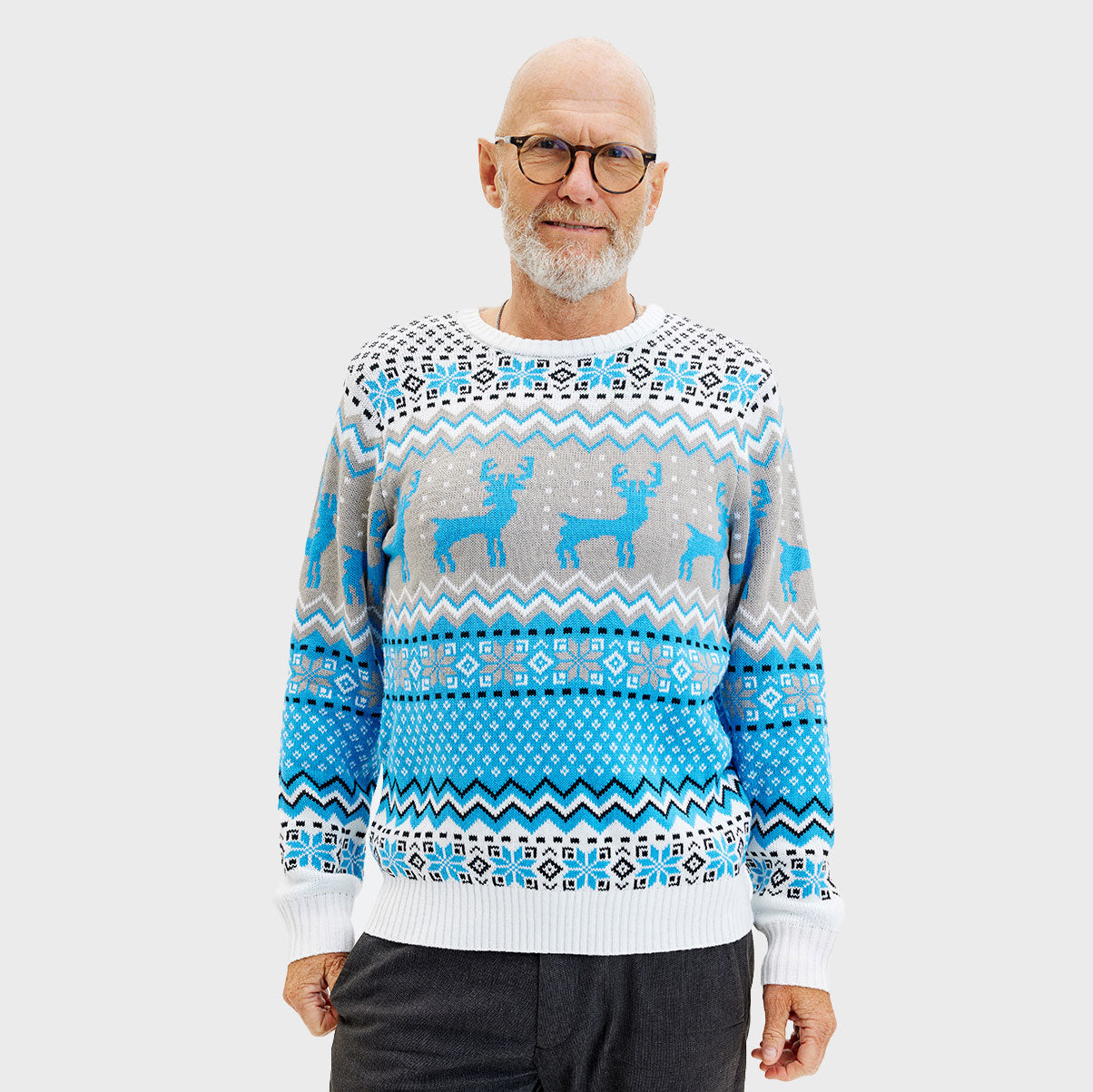 Traditioneller Weihnachtspullover Blau – Herren