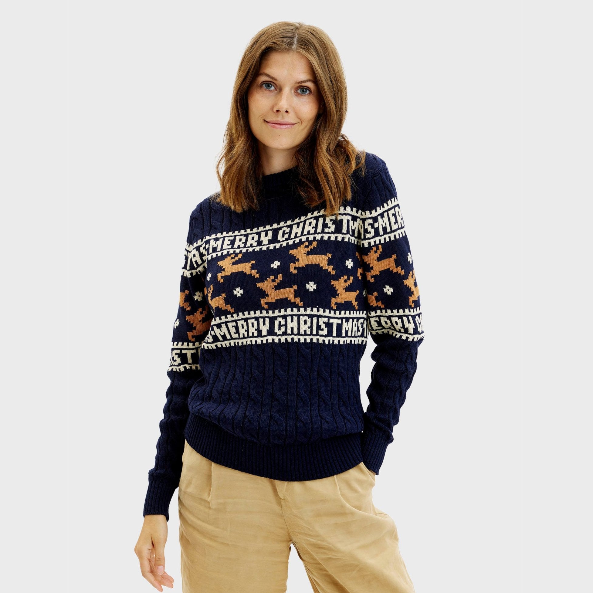 Der Elegante Weihnachtspullover Blau - Damen.