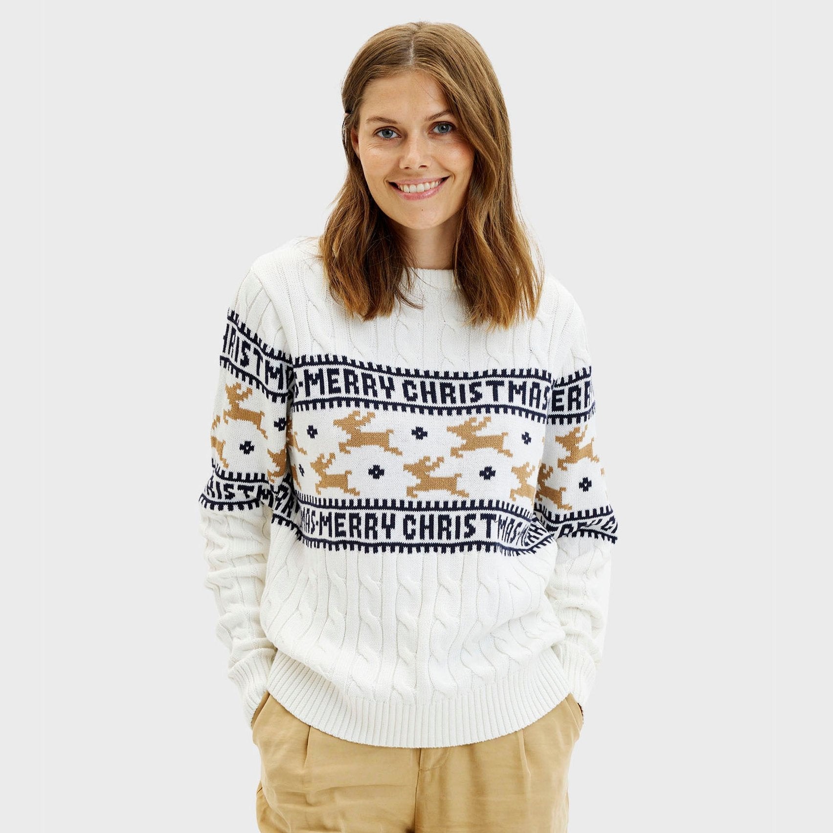 Der Elegante Weihnachtspullover Weiß - Damen.