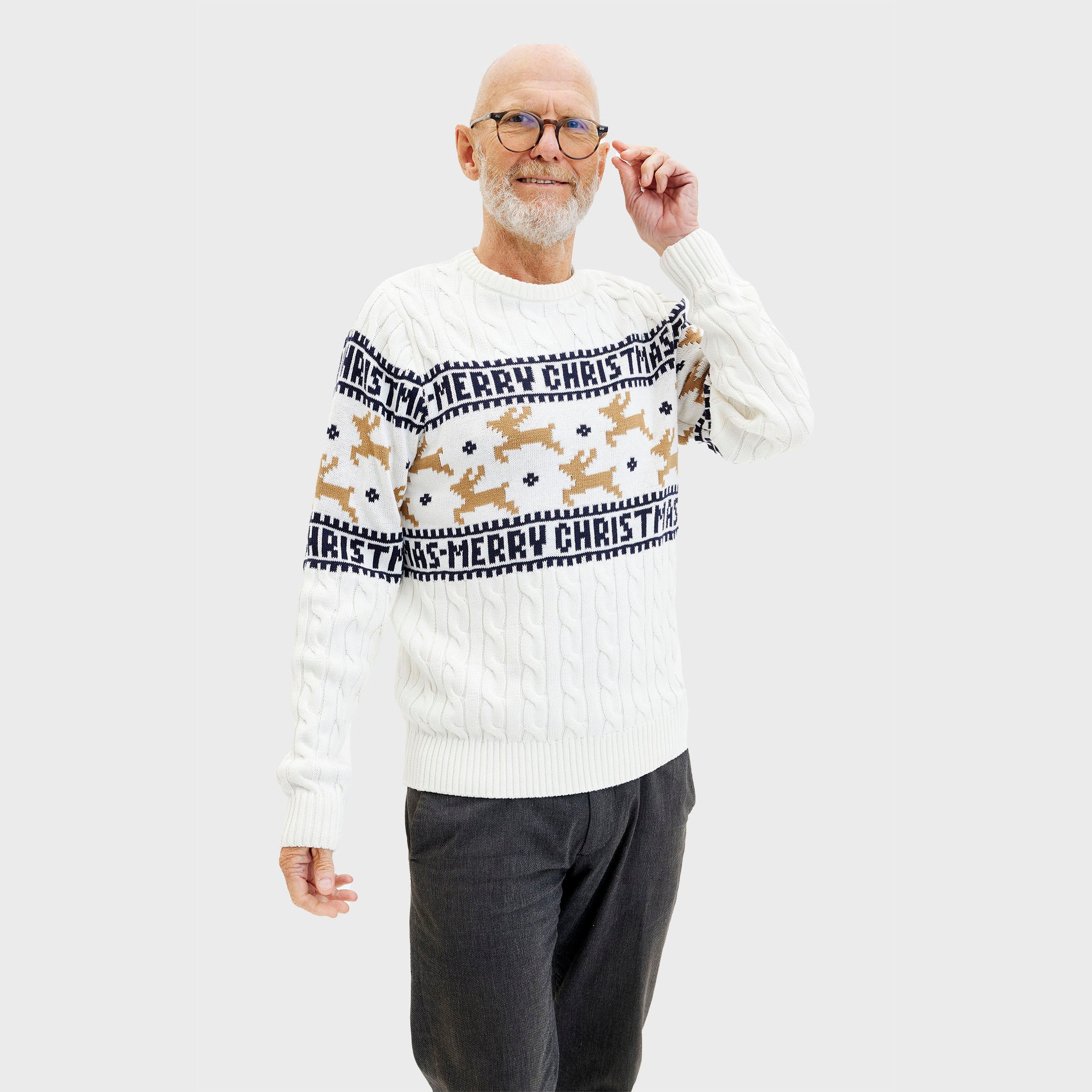 Der Elegante Weihnachtspullover Weiß - Herren.