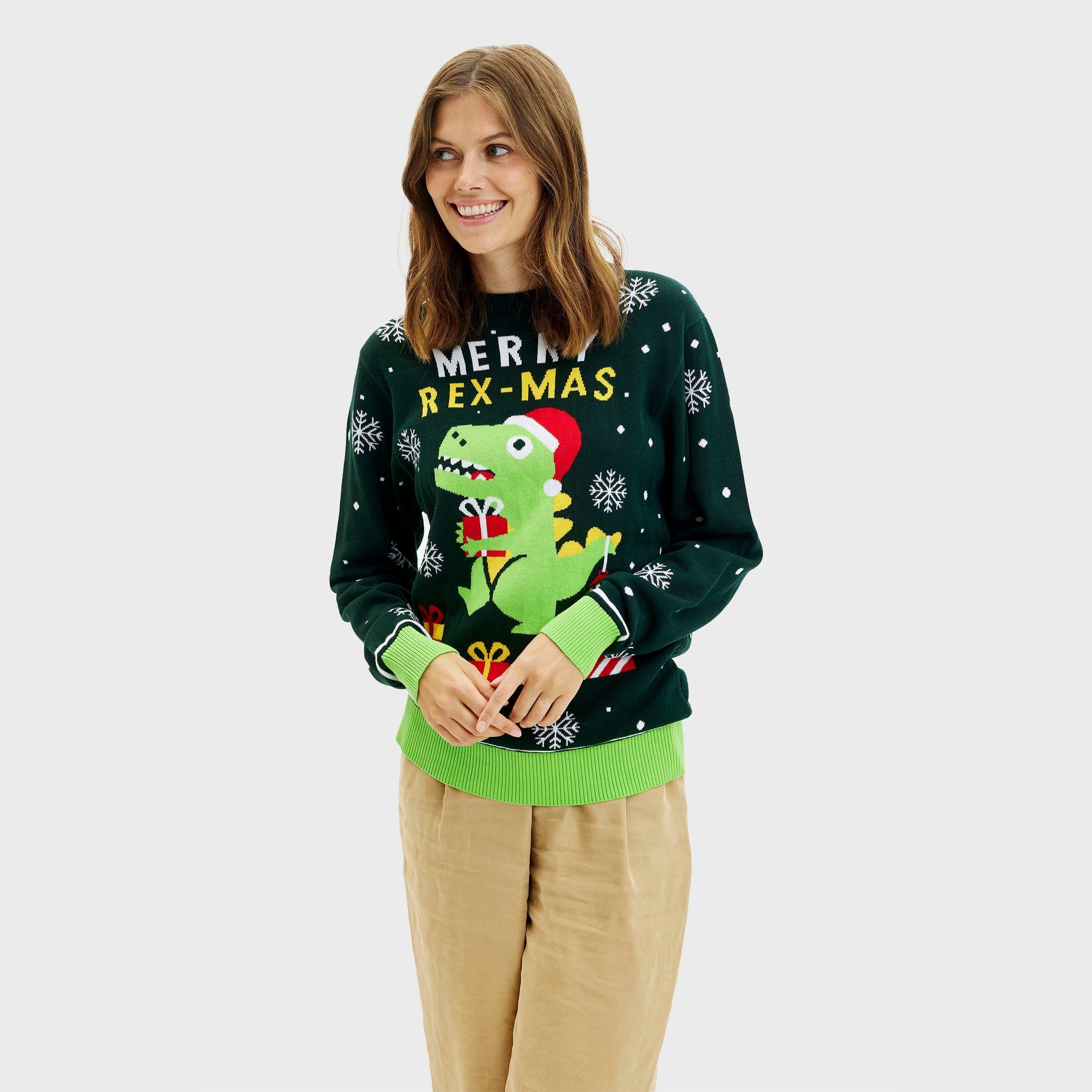 Niedlicher Dino-Weihnachtspullover – Damen.
