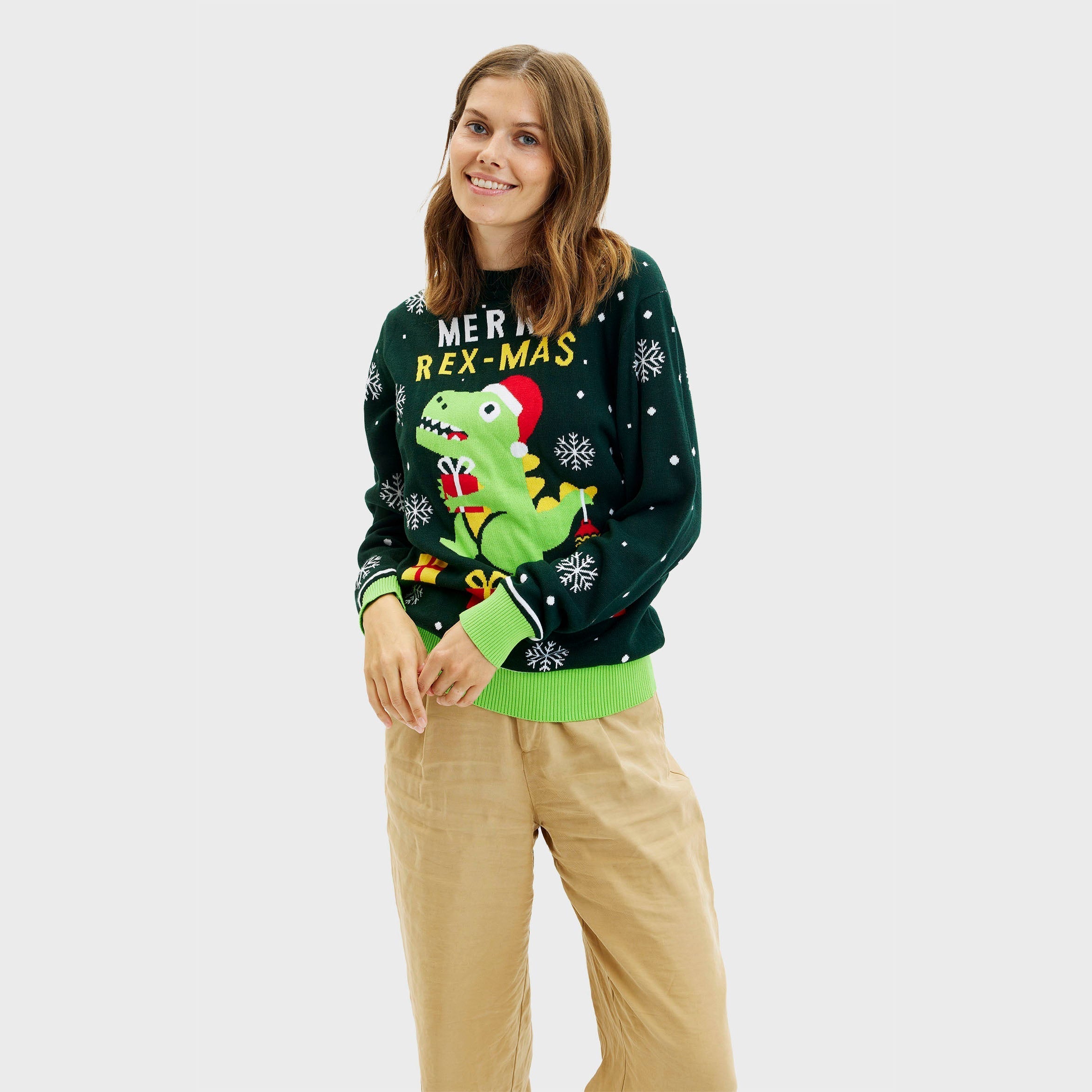 Niedlicher Dino-Weihnachtspullover – Damen.