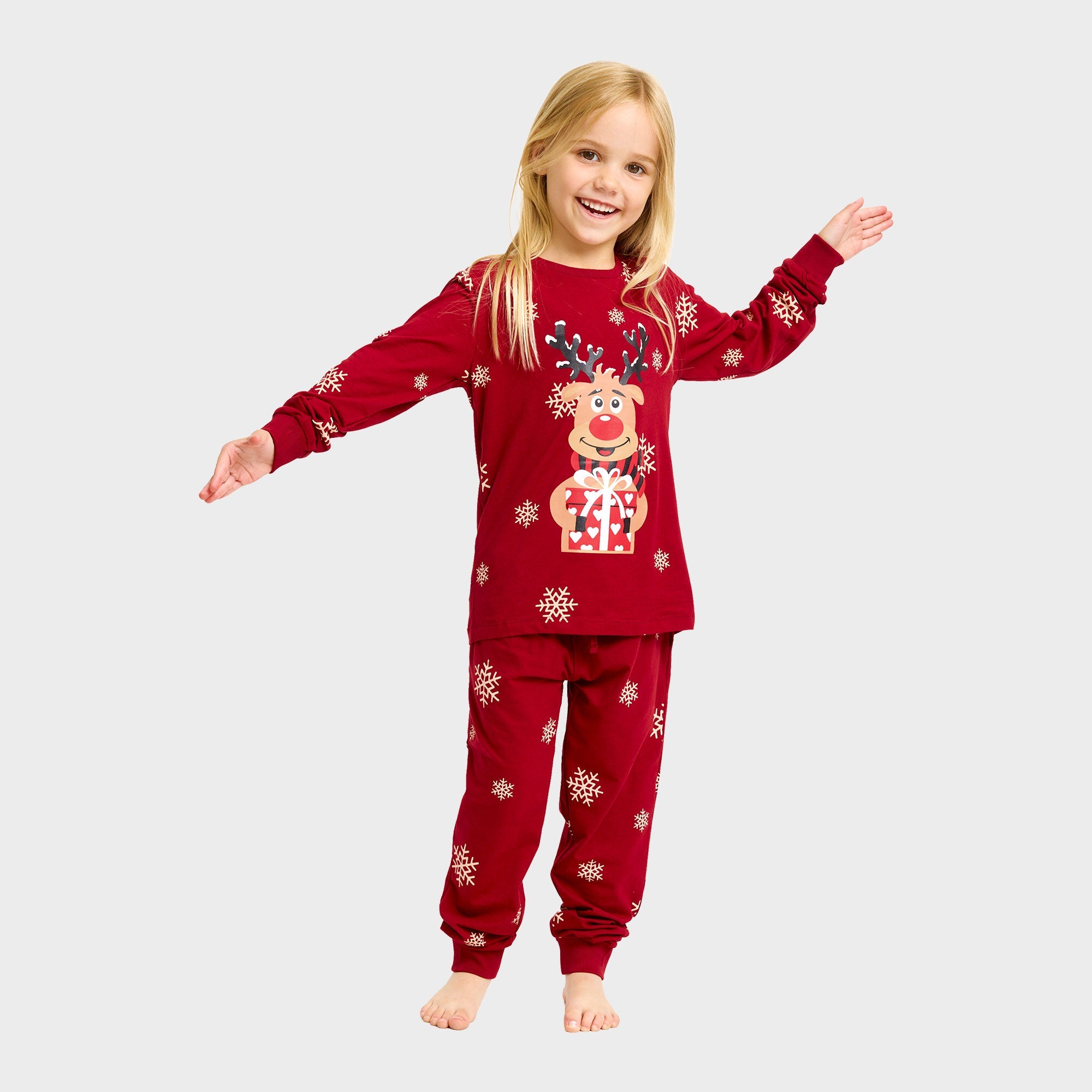 Rudolfs Cute Weihnachtspyjama Rot - Kinder