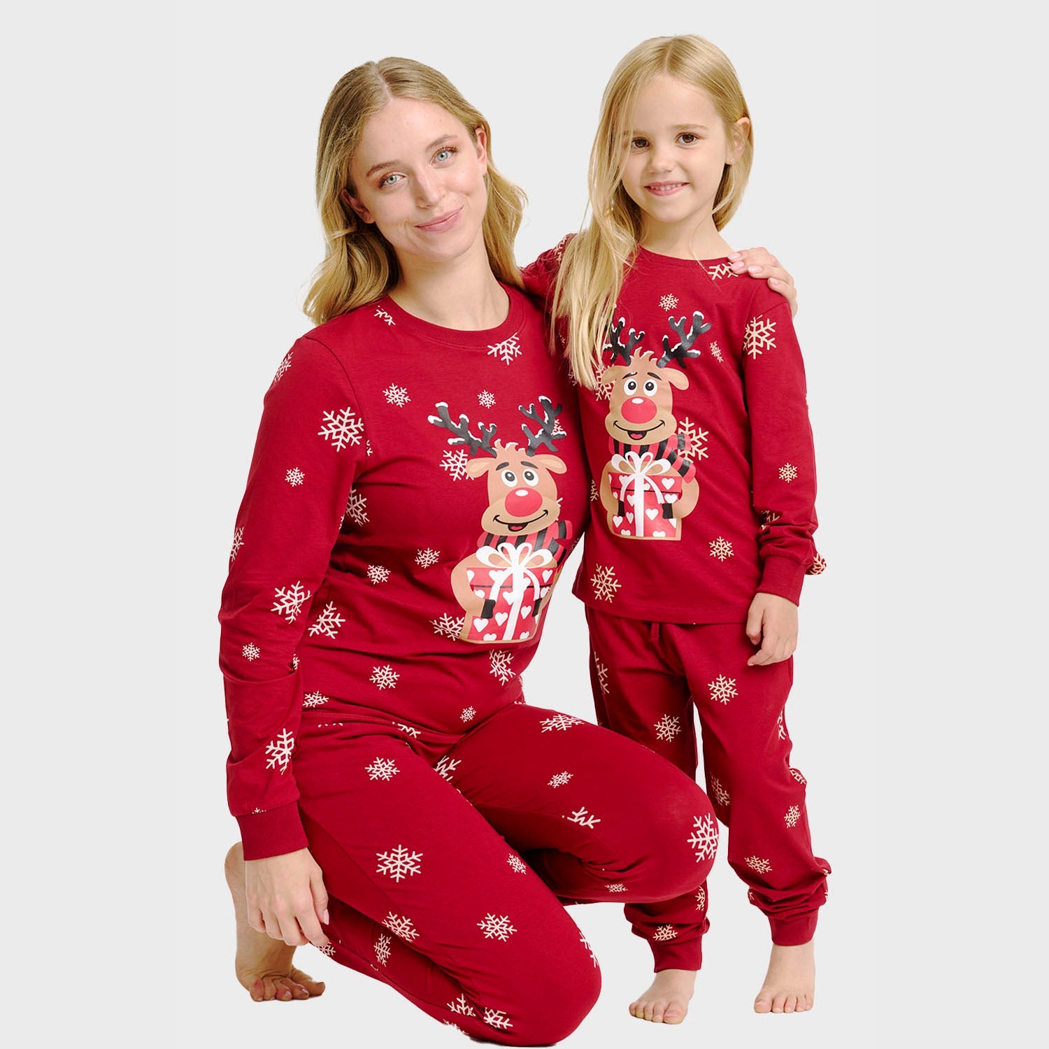 Rudolfs Cute Weihnachtspyjama Rot - Kinder