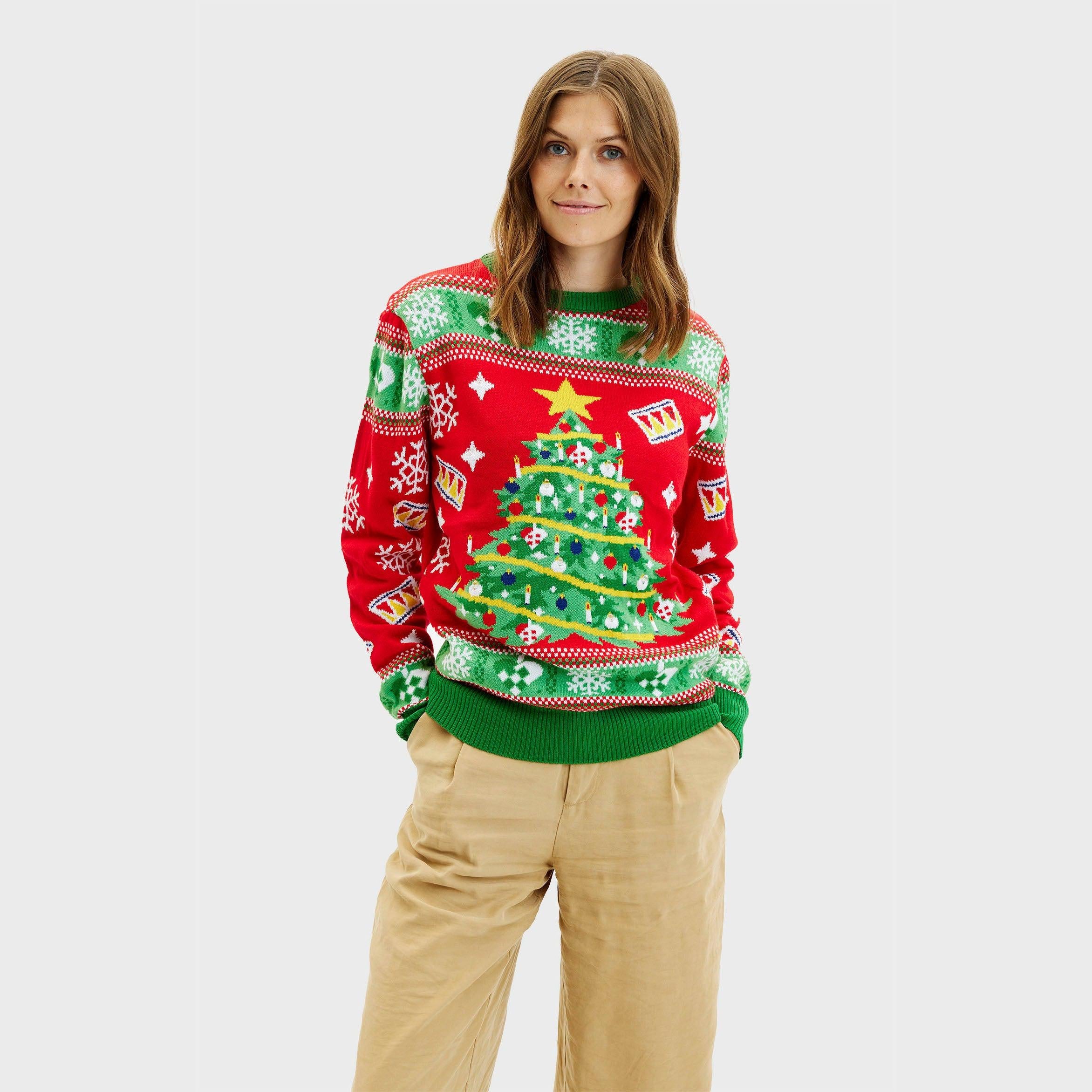 Weihnachtspulli Mit Weihnachtsbaum LED Rot - Herren