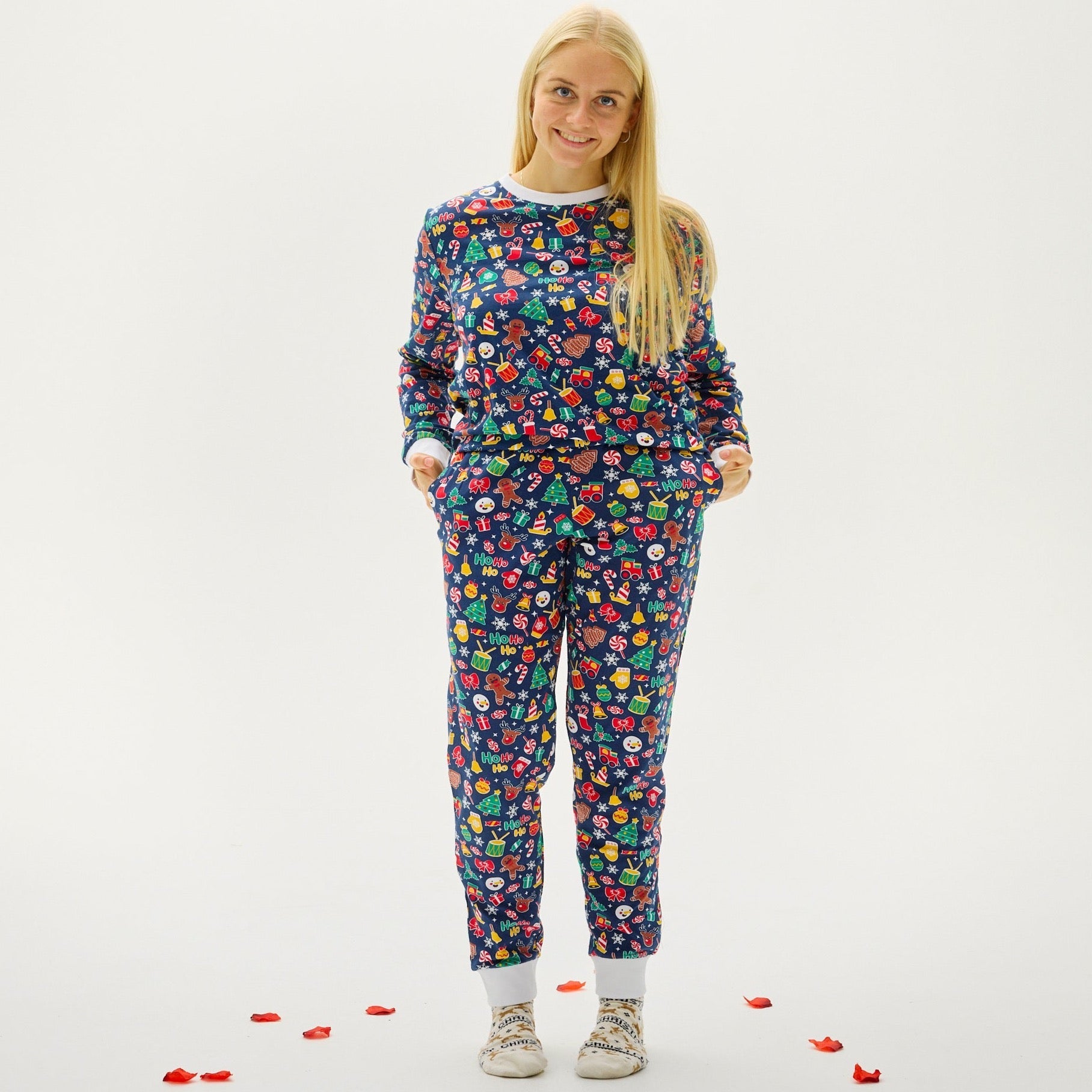 Pyjama de Noël fantaisie bleu marine - Femme.