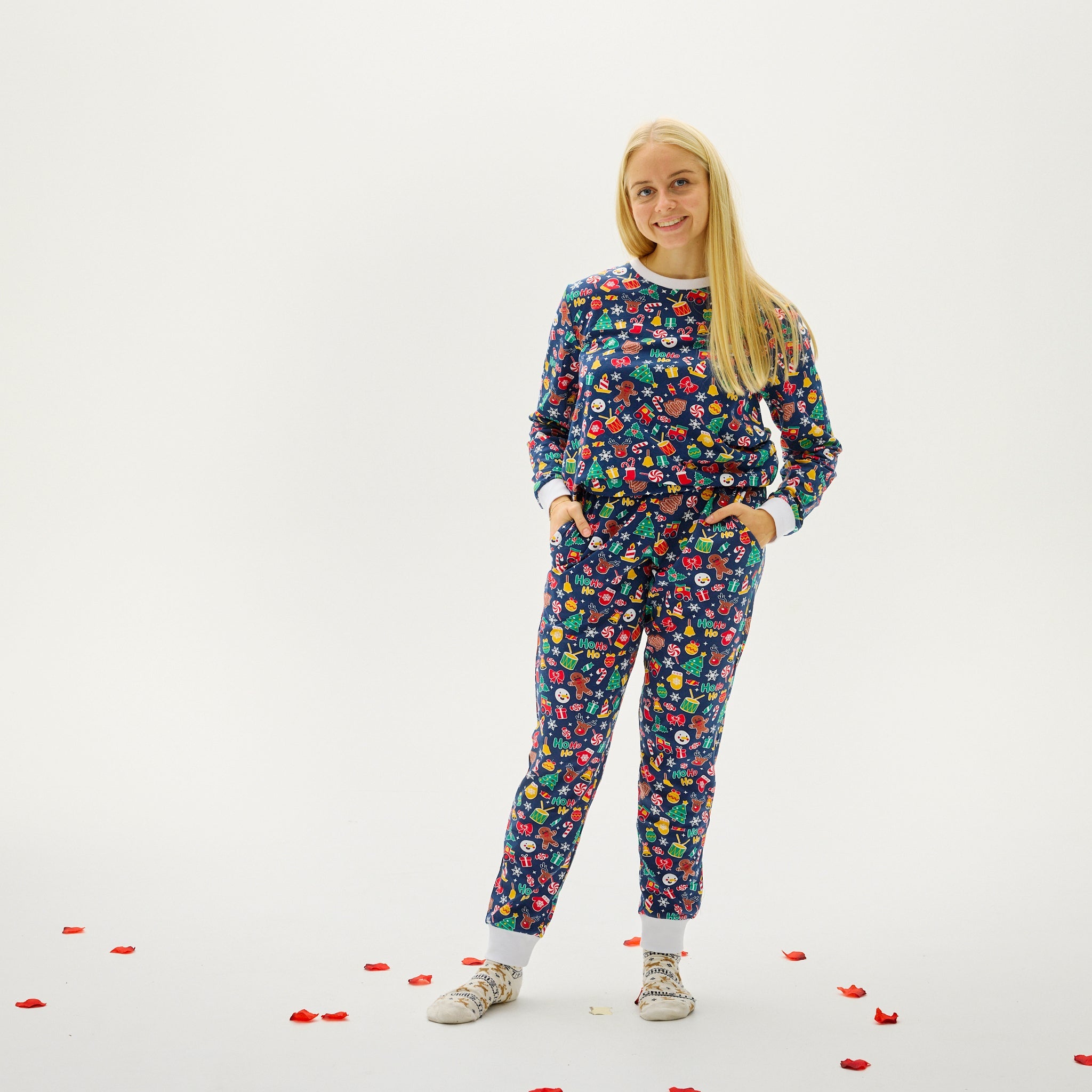 Pyjama de Noël fantaisie bleu marine - Femme.
