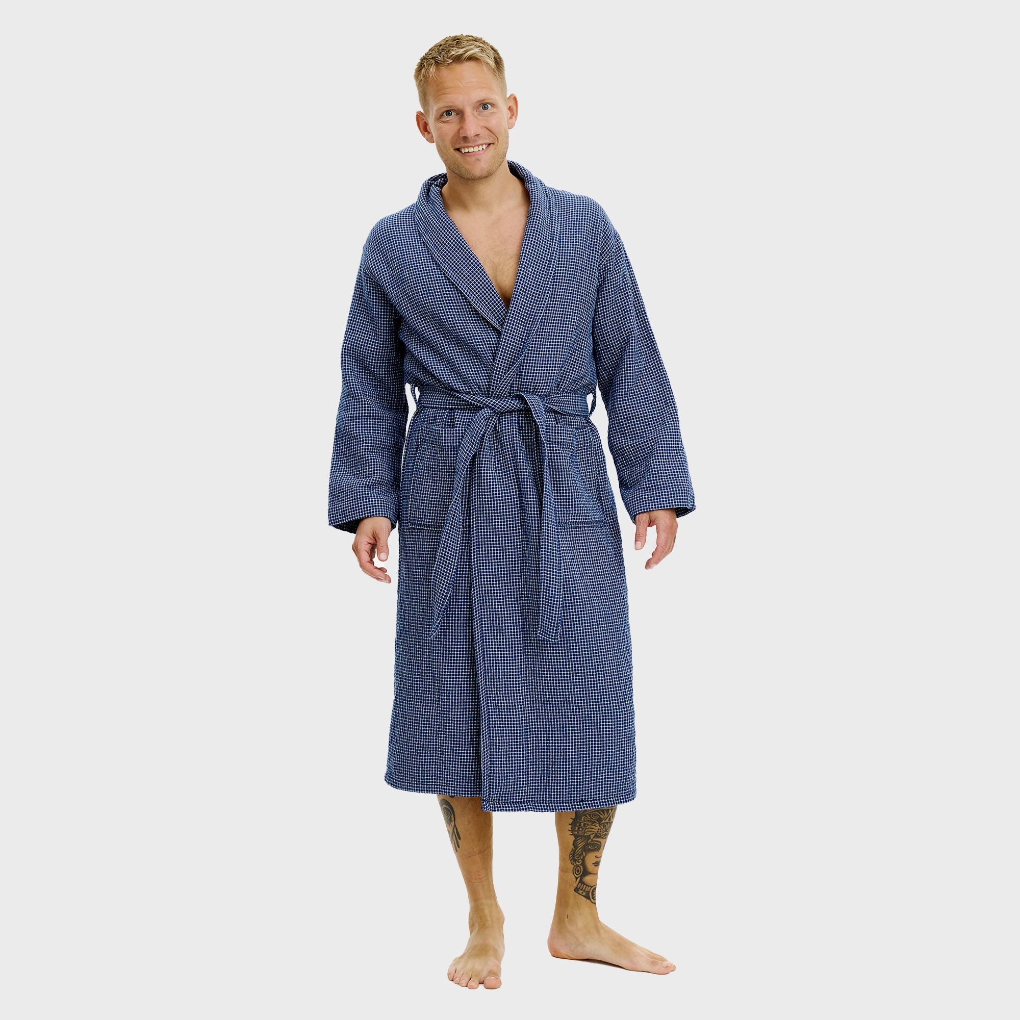Bademantel blau kariert - Onesize