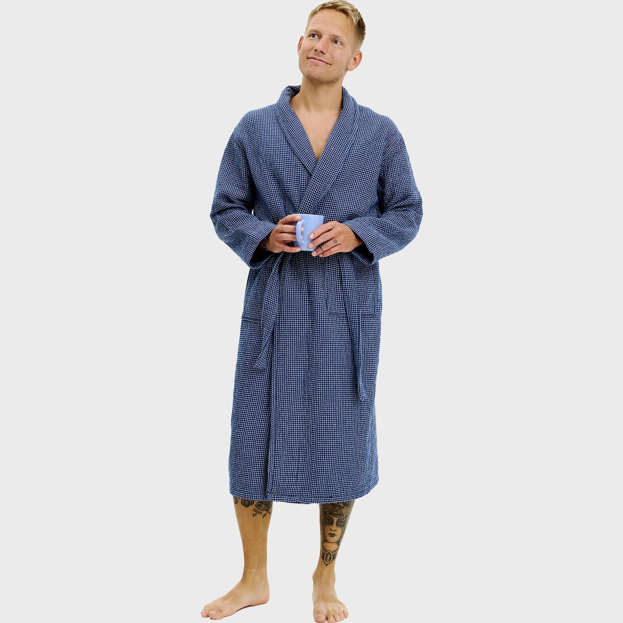 Bademantel blau kariert - Onesize
