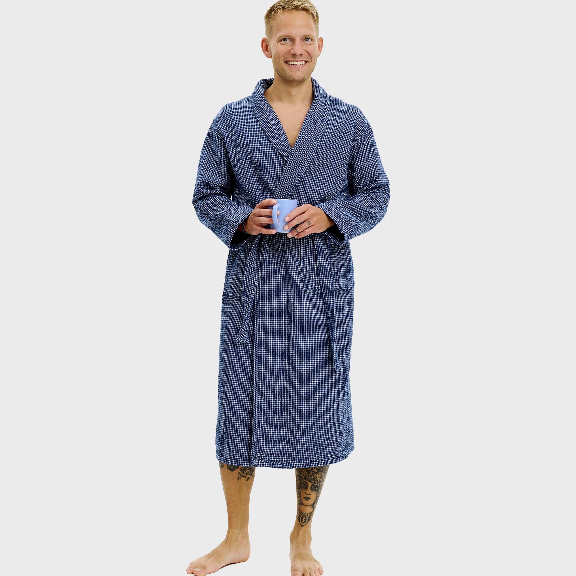 Bademantel blau kariert - Onesize