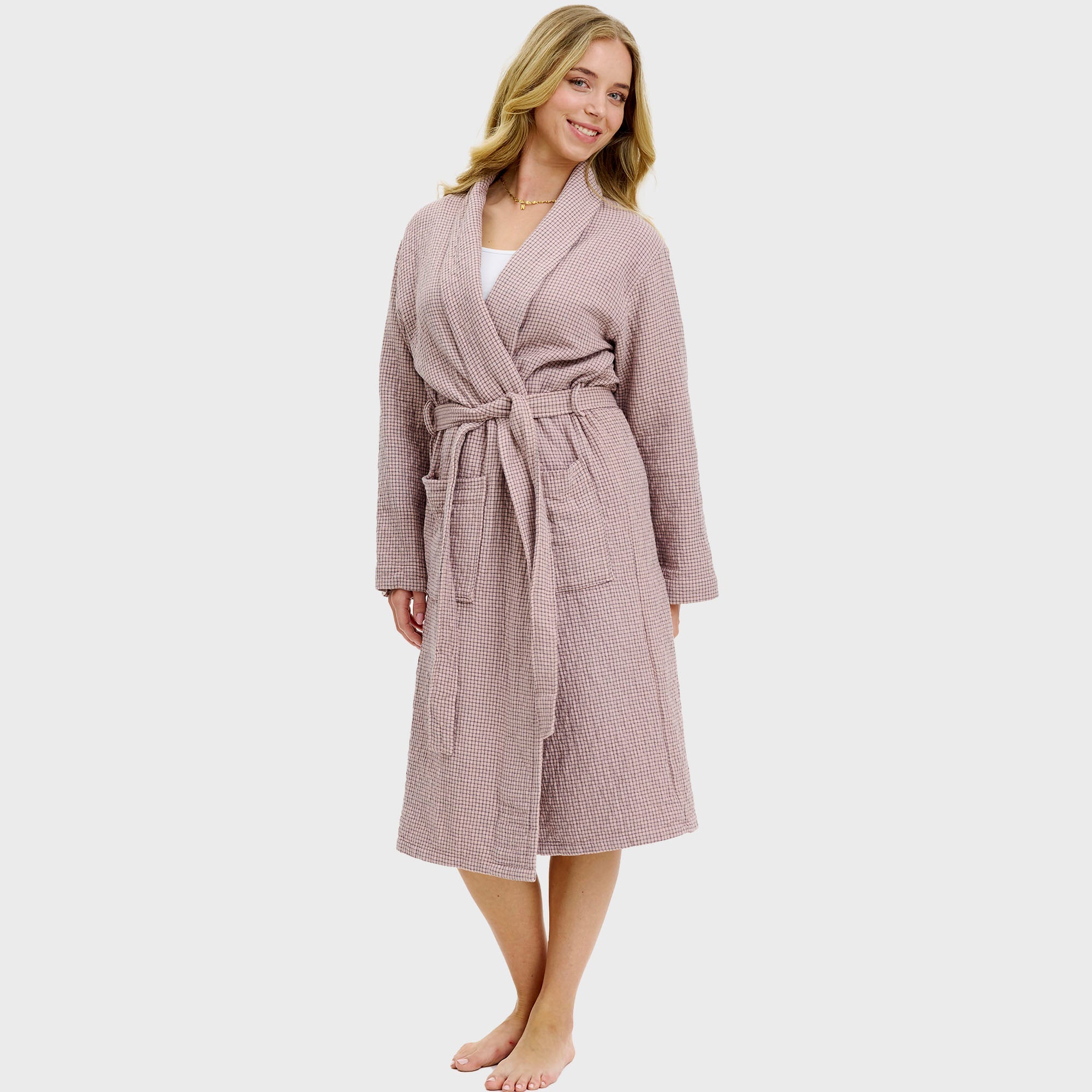 Bademantel rosa kariert - Onesize