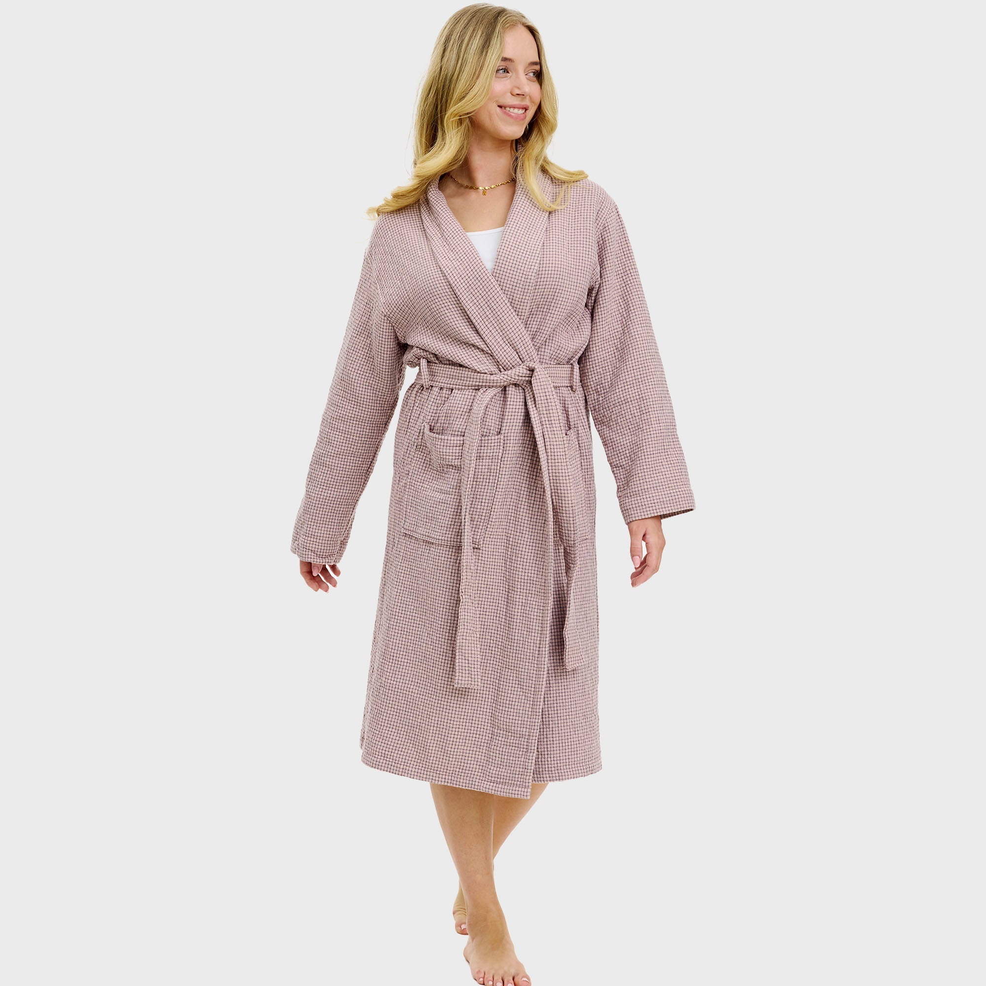 Bademantel rosa kariert - Onesize