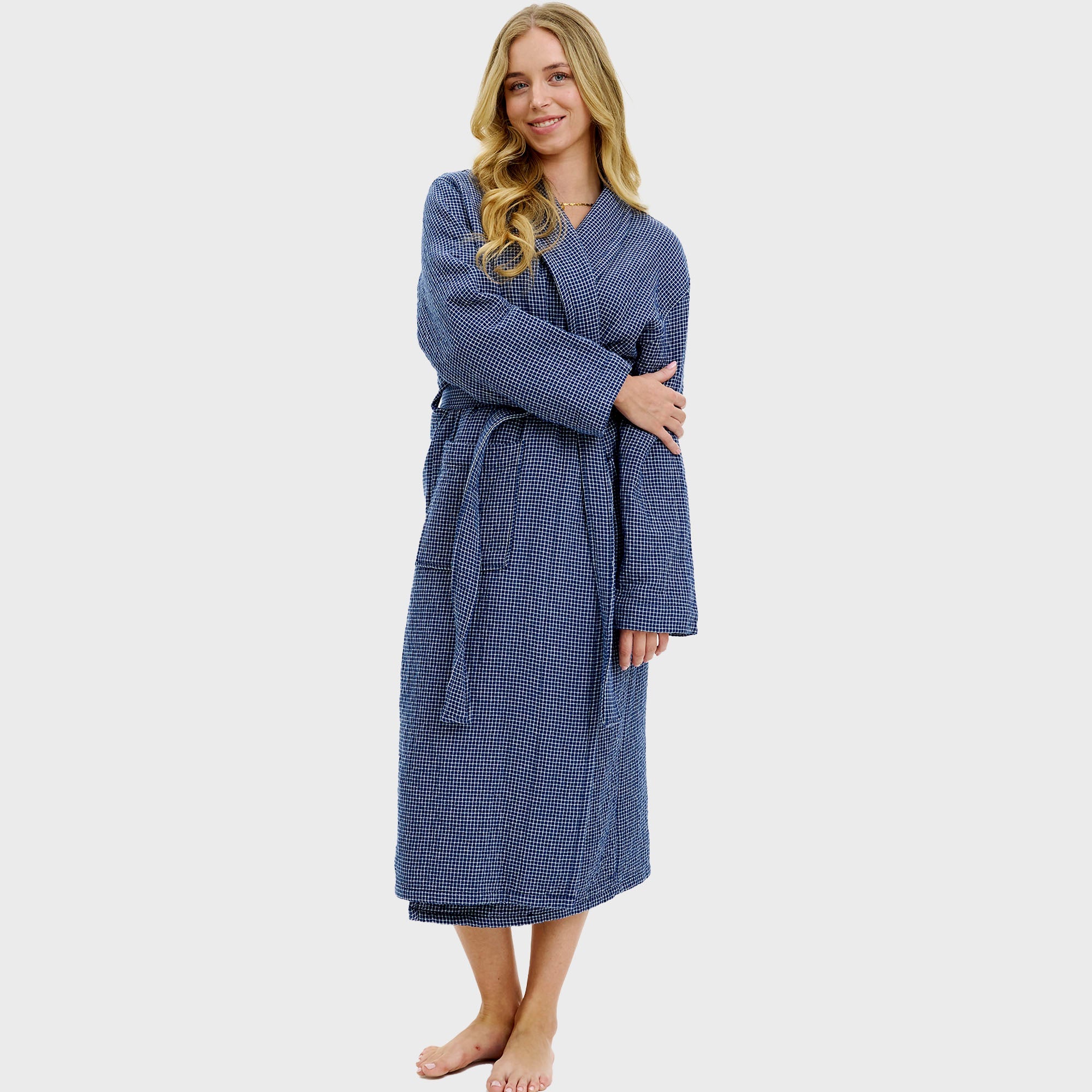 Bademantel blau kariert - Onesize