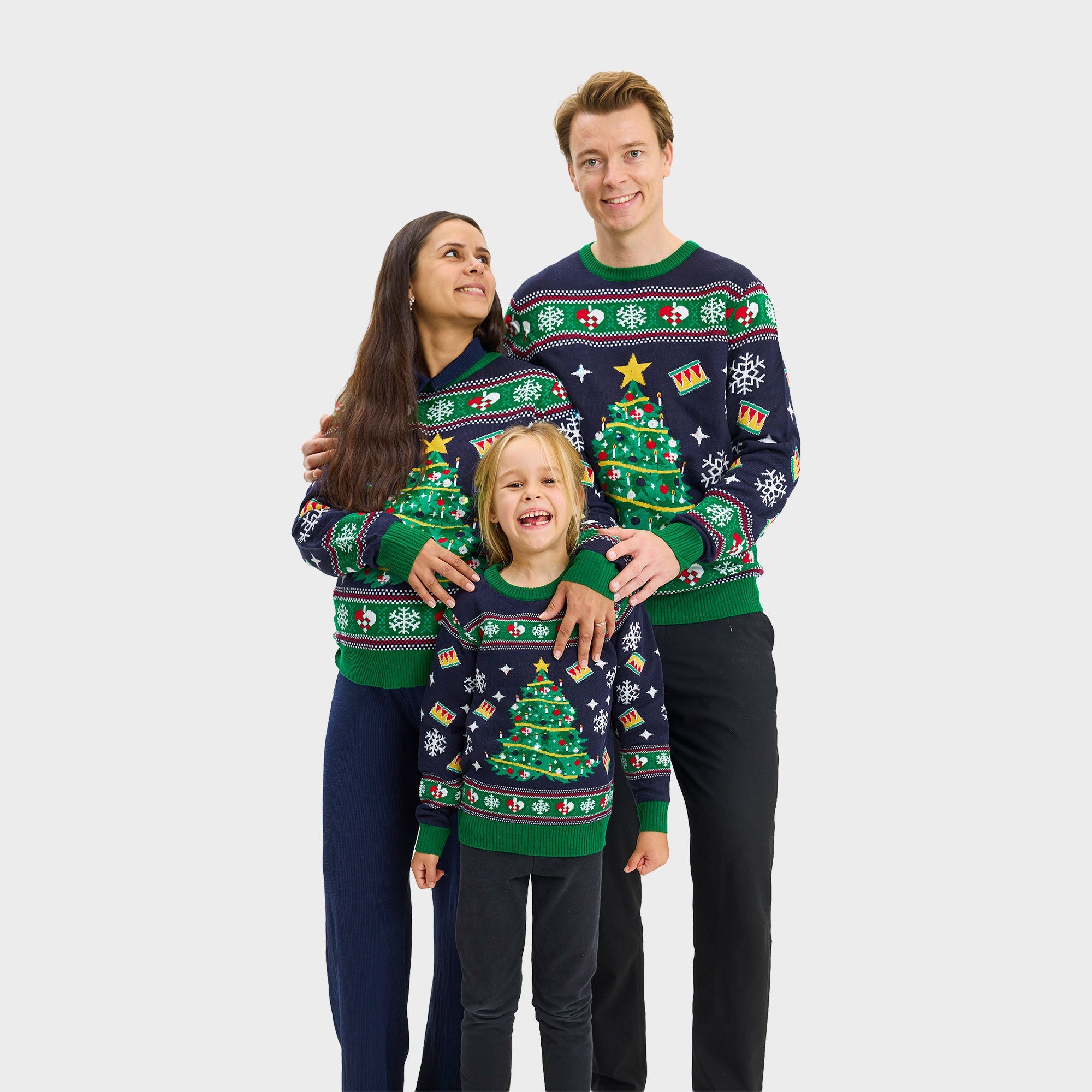 Weihnachtspulli Mit Weihnachtsbaum LED Navy - Damen