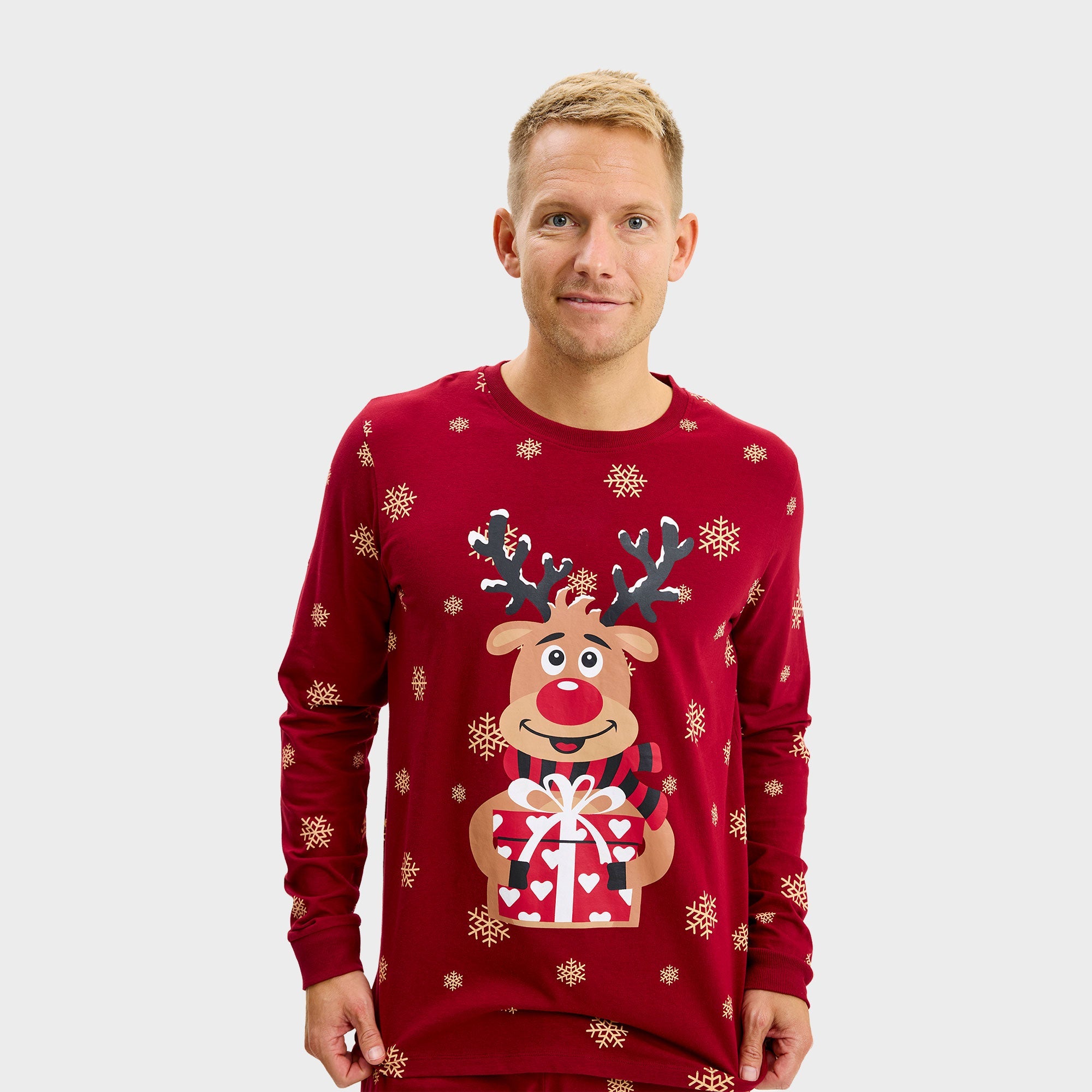Rudolfs Cute Weihnachtspyjama Rot - Herren.