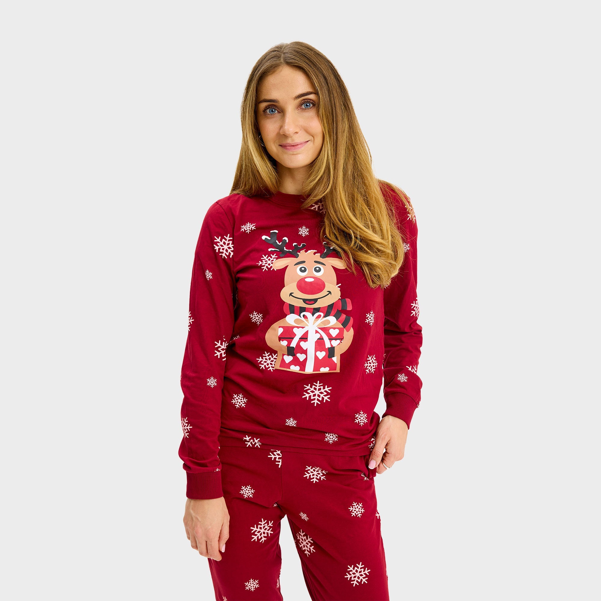 Rudolfs Cute Weihnachtspyjama Rot - Damen.