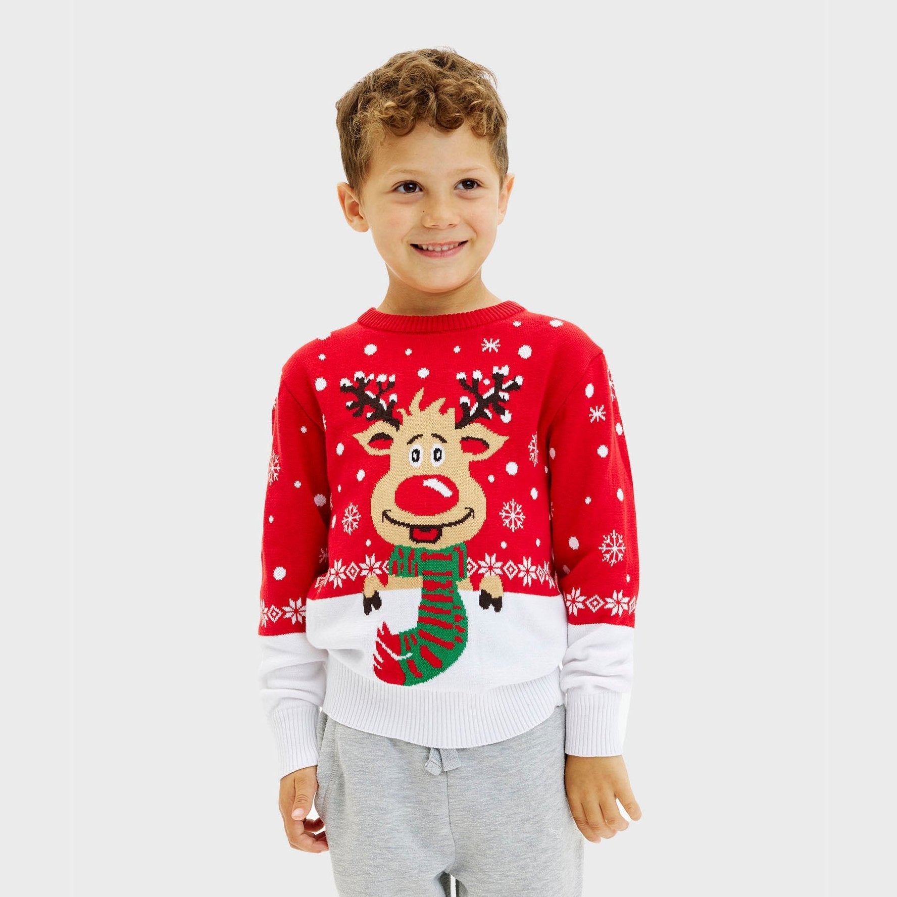 Rudolfs Weihnachtspulli Rot - Kinder.