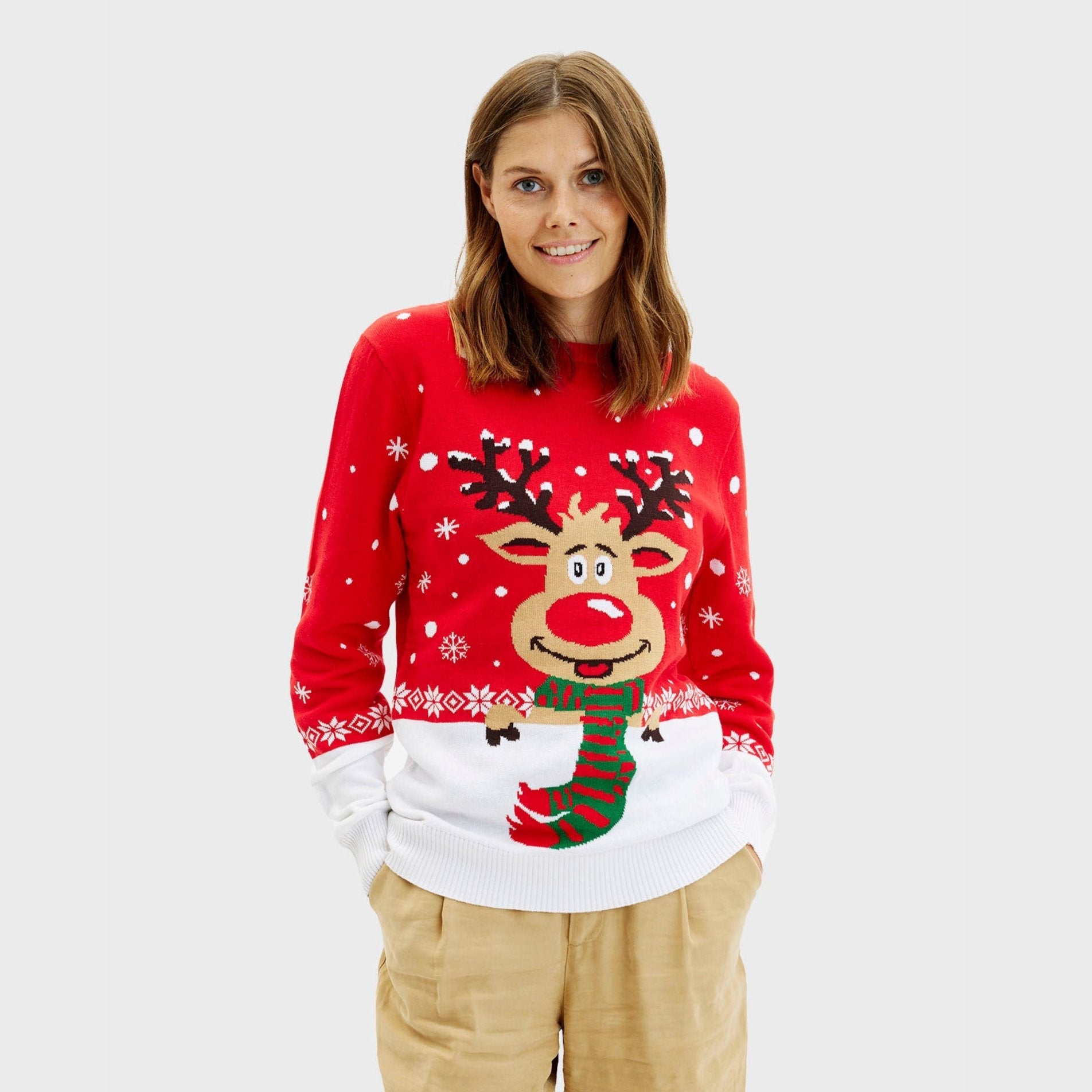 Rudolfs Weihnachtspulli Rot - Damen.