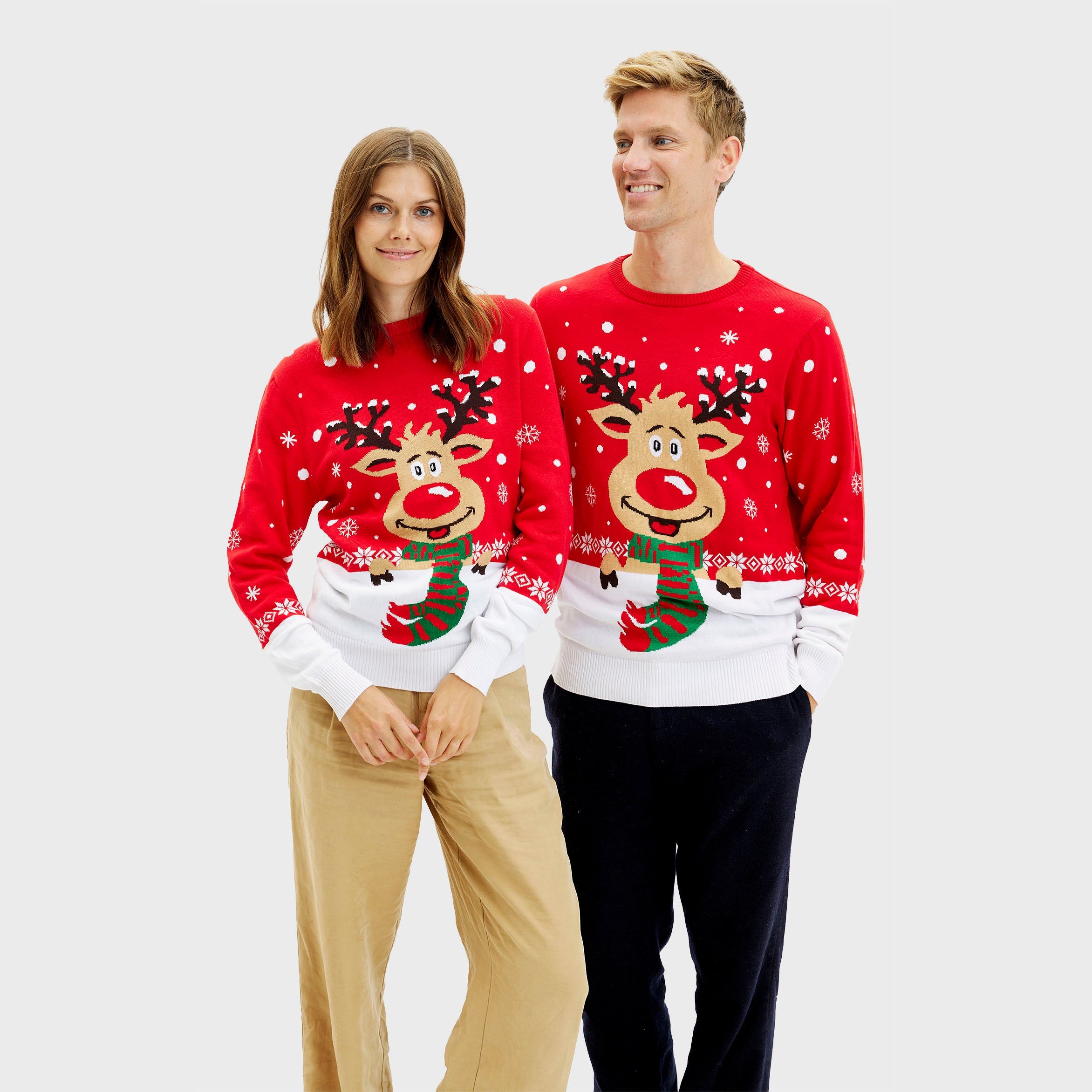 Rudolfs Weihnachtspulli Rot - Damen.