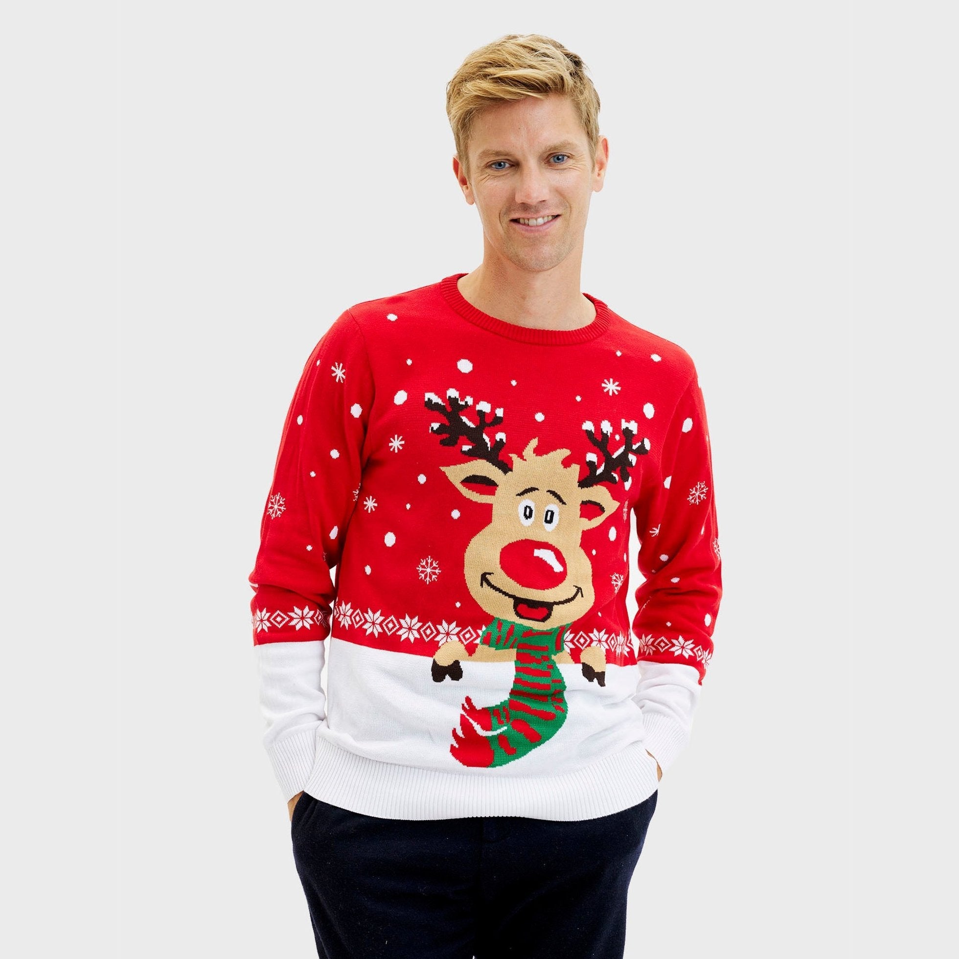 Rudolfs Weihnachtspulli Rot - Herren.