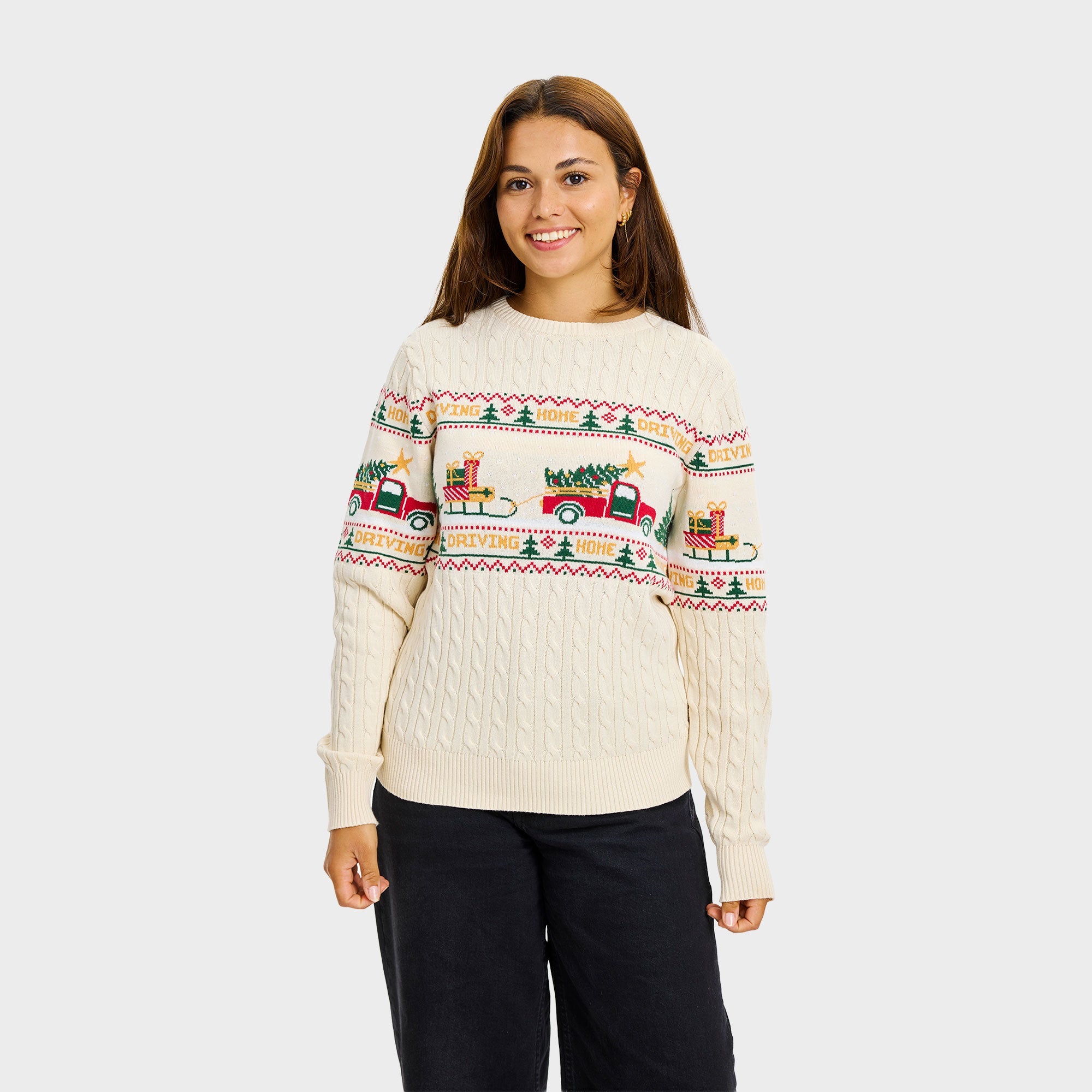 Driving Home Cable Knit Weihnachtspullover - Damen
