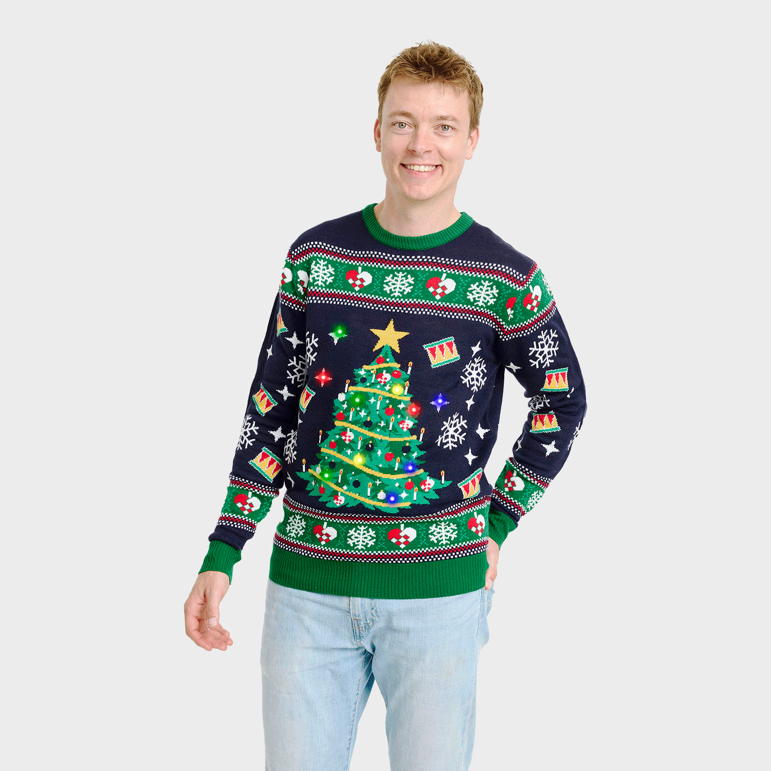 Weihnachtspulli Mit Weihnachtsbaum LED Navy - Herren